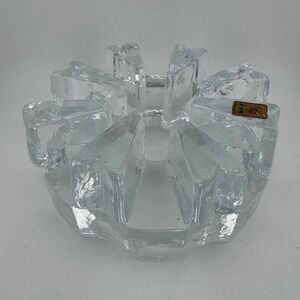 La Vida Brutalist Ice Glass Candle Holder Clear Excellent Vintage Starburst‎